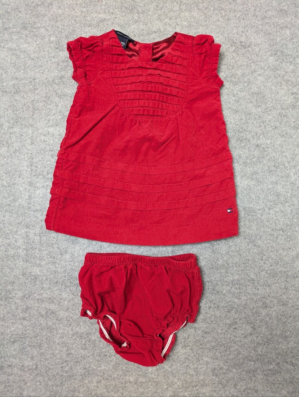 Tommy Hilfiger Baby Girl Red Corduroy Dress & Bloomer Set 3-6M